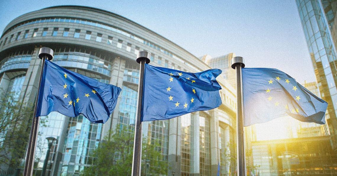 EU flags in sun