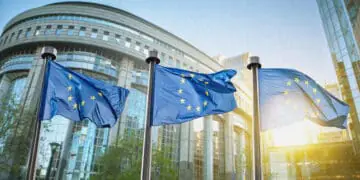EU flags in sun