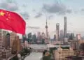 chinese flag flying over shanghai