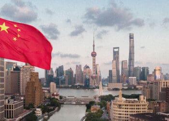 chinese flag flying over shanghai