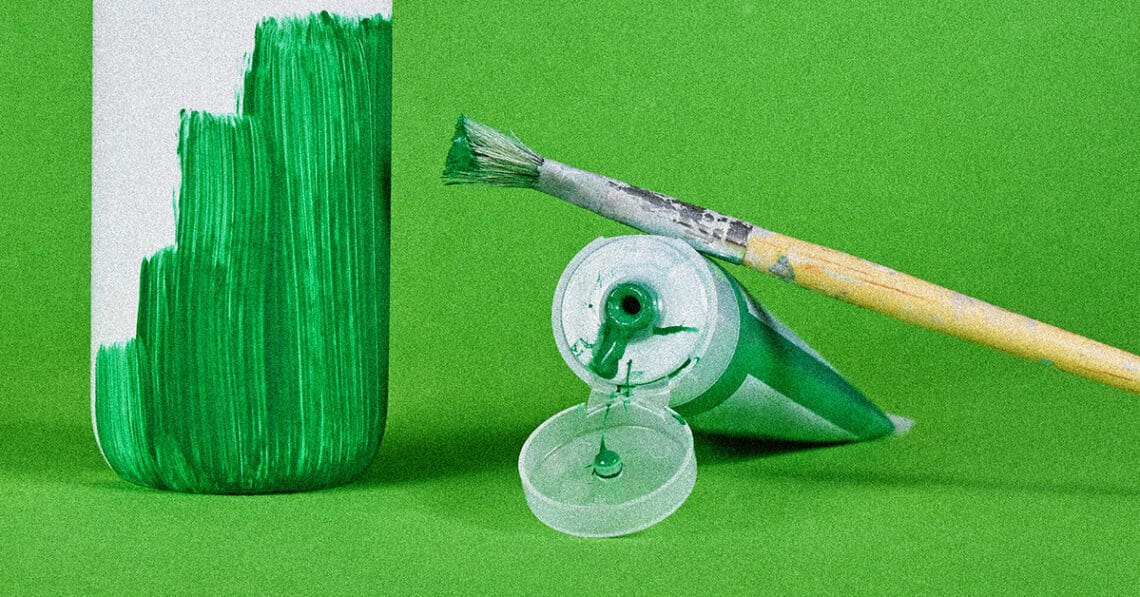greenwashing painting white bottle concept