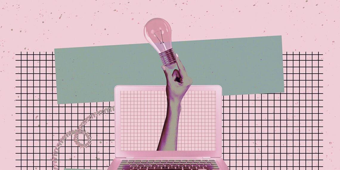 idea light bulb coming out of computer