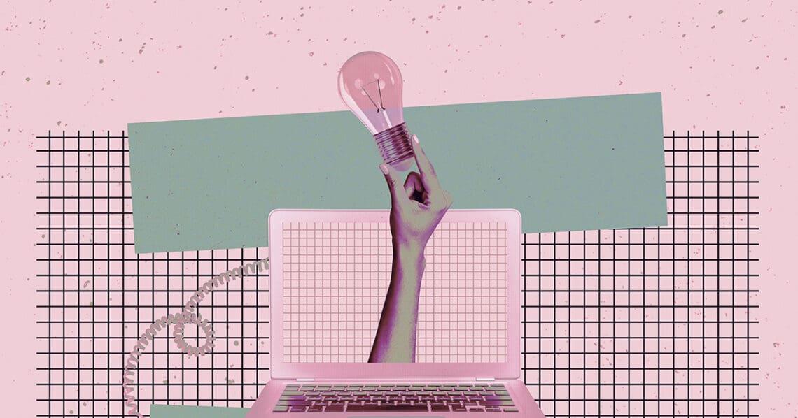 idea light bulb coming out of computer