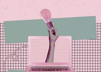 idea light bulb coming out of computer