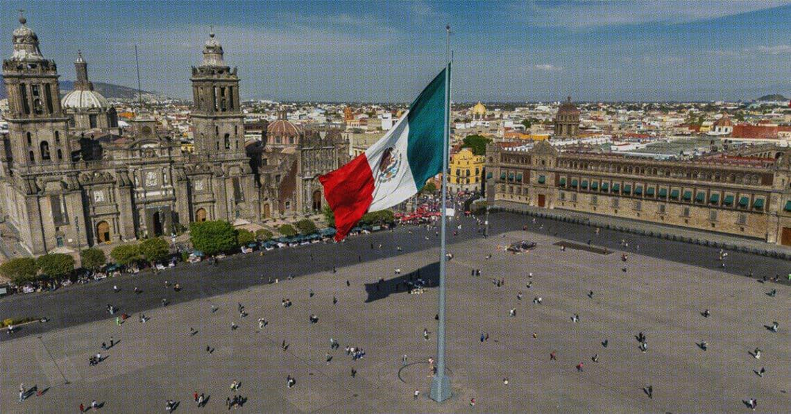mexico city plaza and flag