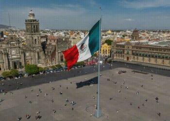 mexico city plaza and flag