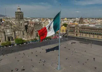 mexico city plaza and flag