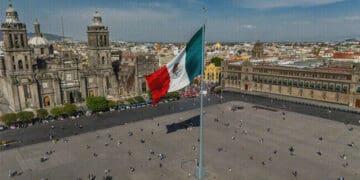 mexico city plaza and flag