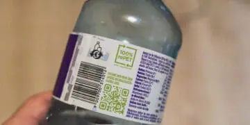 recycled materials label on plastic bottle