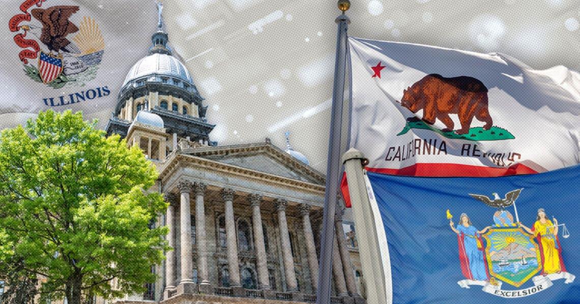 state ai laws collage with flags