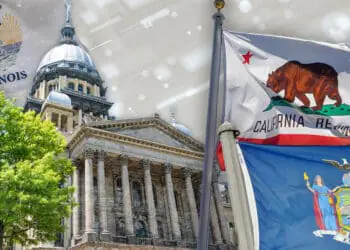 state ai laws collage with flags