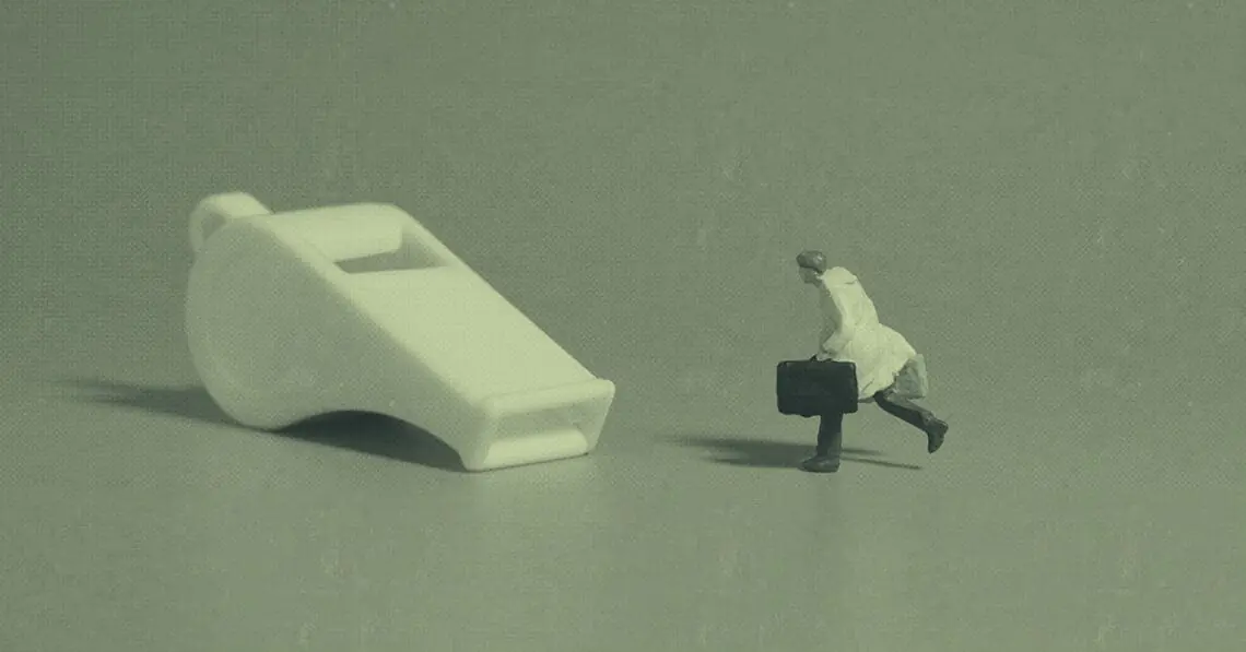 whistleblower concept figurine chasing whistle