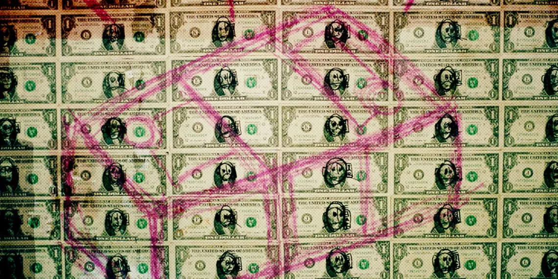 defaced money fraud concept