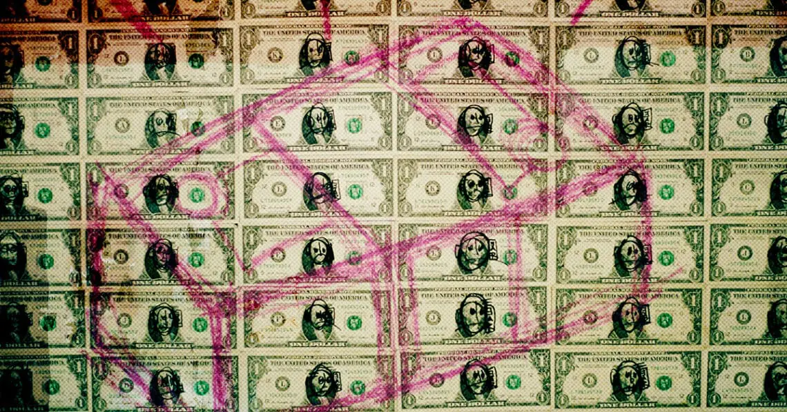 defaced money fraud concept